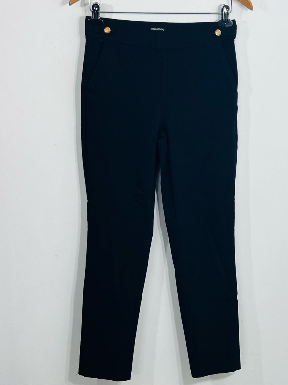Fundamental Things Pull On Gold Detail Black Dress Pants Slim Leg Fit Size Small